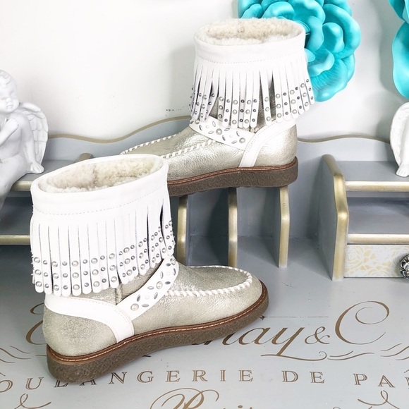 Coach gold metallic leather fringed boots - Picture 9 of 16